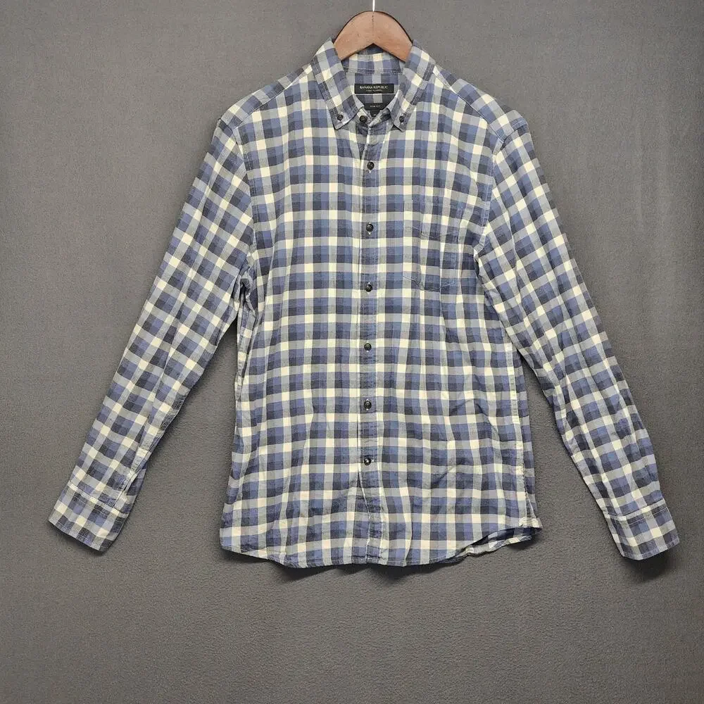 Banana Republic Shirt Mens Medium Blue Plaid Luxe Flannel Long Sleeve Button Up